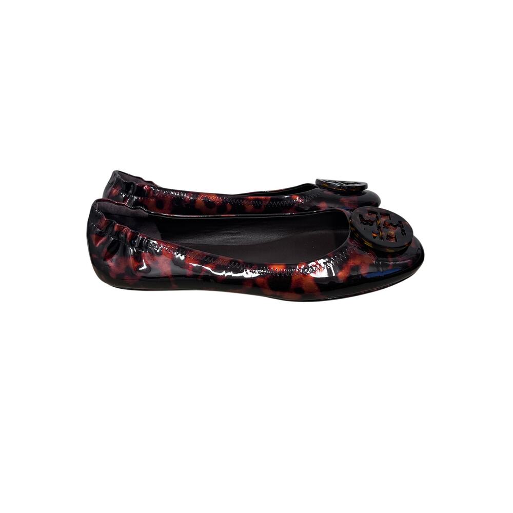 Tory Burch Minnie Ballet Flats Women’s 8.5 Tortoise Patent Logo Slip-On - Picture 2 of 11